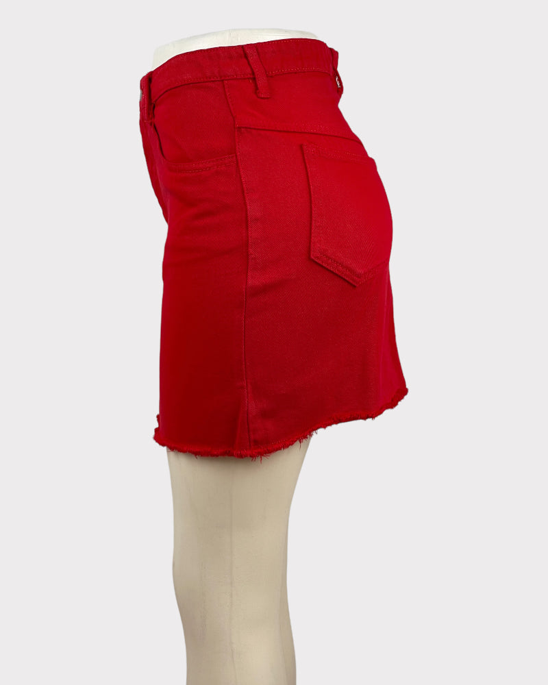 John Galt Red Denim Mini Skirt (W27)