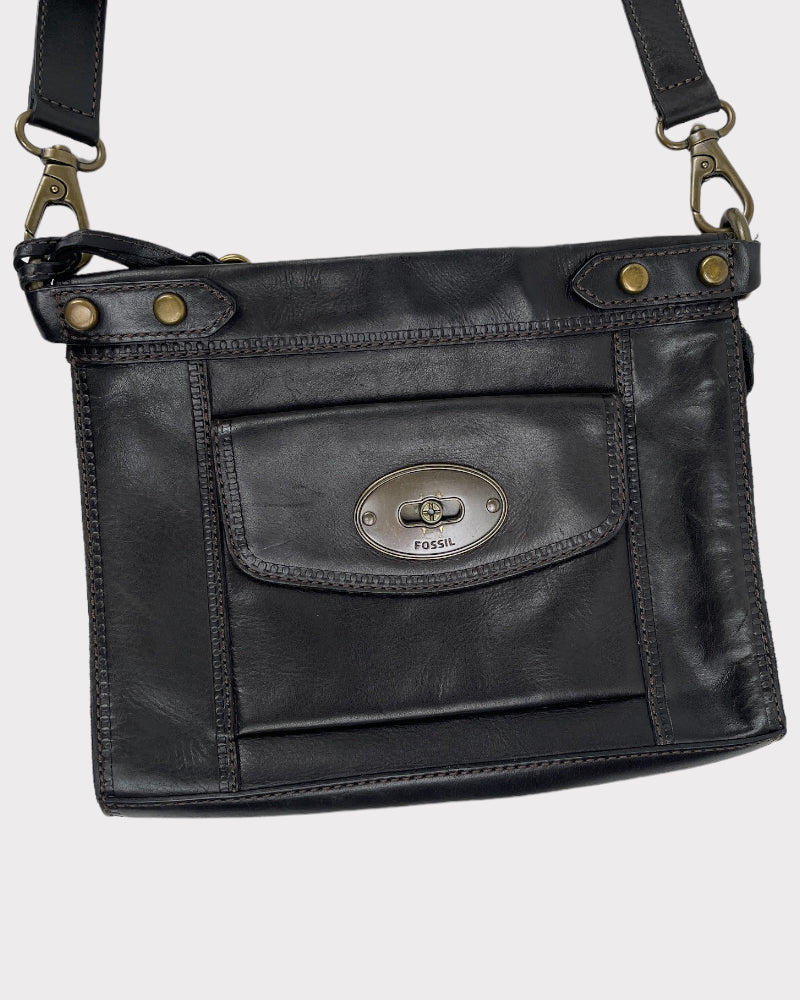 Fossil Black Leather Crossbody Bag