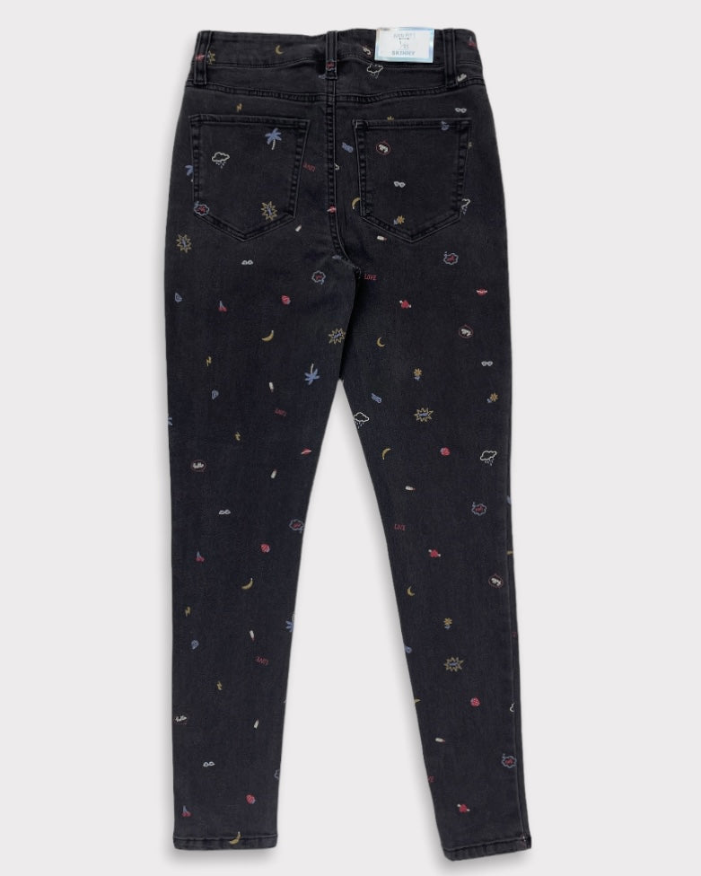 Tinseltown Black Sticker Design Midrise Skinny Jeans (W25)