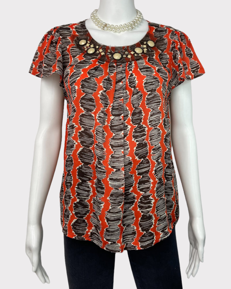 Rafaella Petite Brown And Orange Top (L)