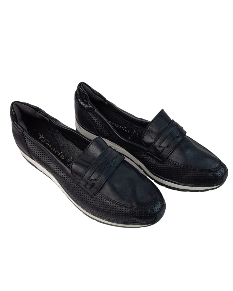 Tamaris Black White Ladies Loafer Shoes 37 )