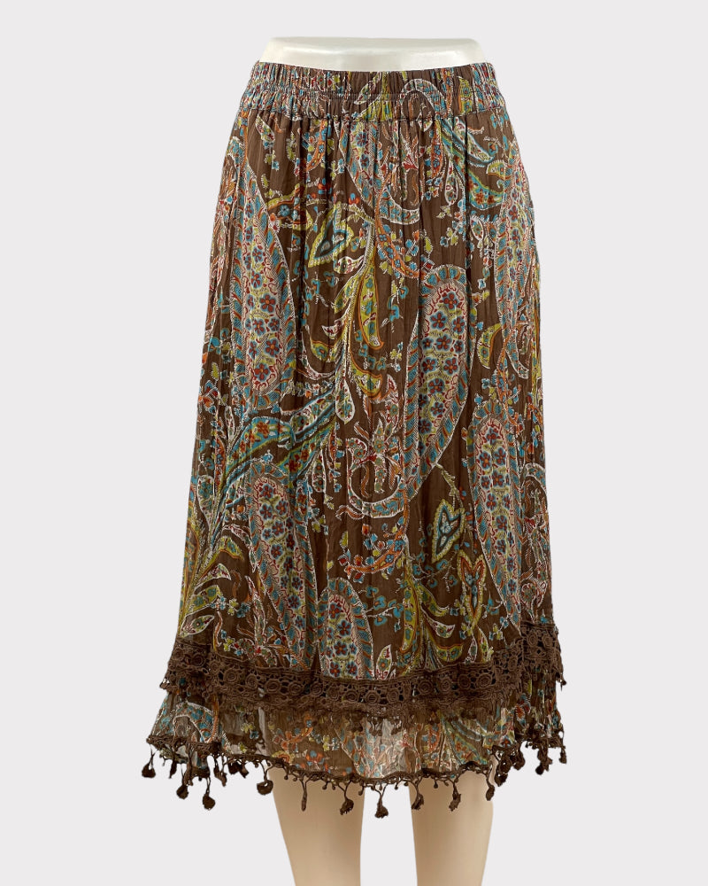 Krazy Kat Brown Paisley Print Midi Skirt (S)