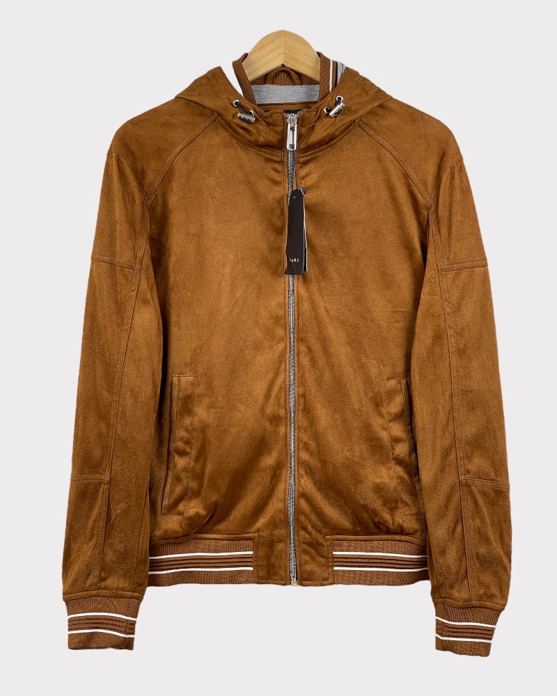 Zara Brown Suede Hooded Jacket (M)