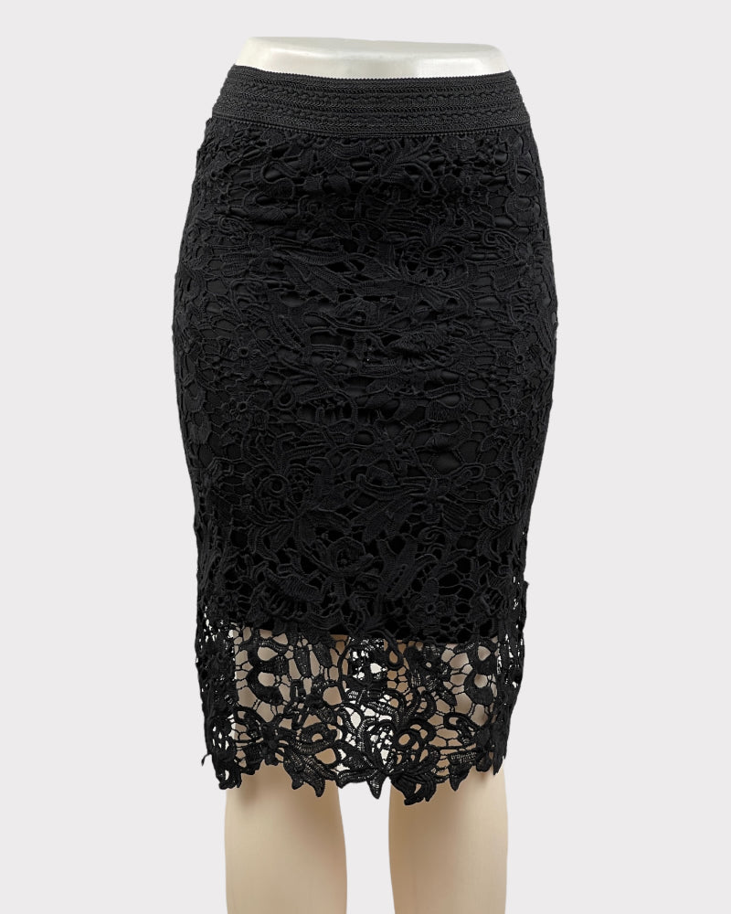 ANGL Black Lace Detail Midi Skirt (M)