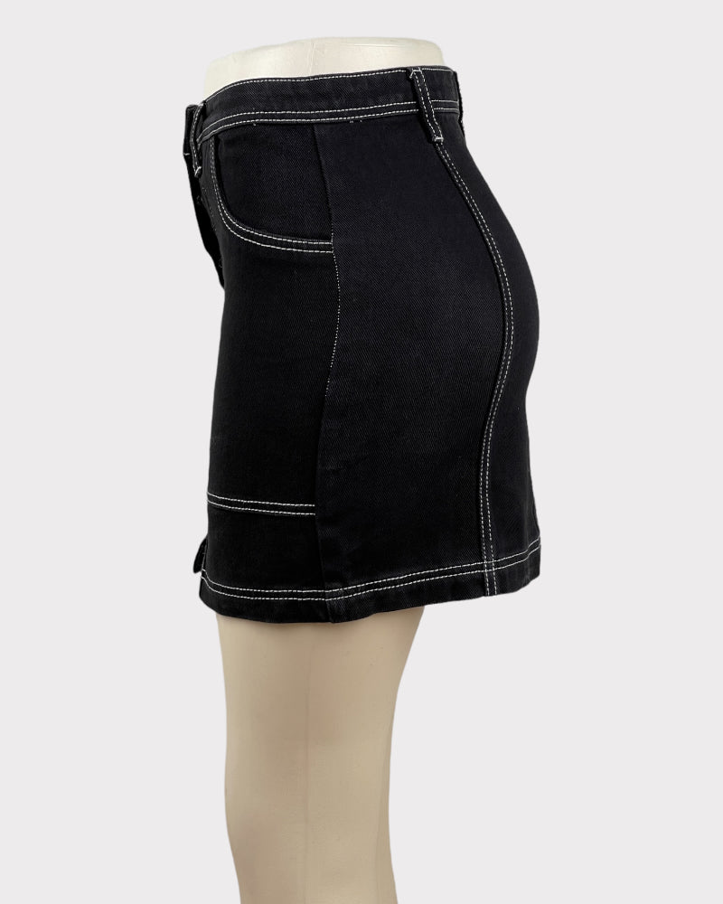 Ardene Black Button Denim Mini Skirt (27)