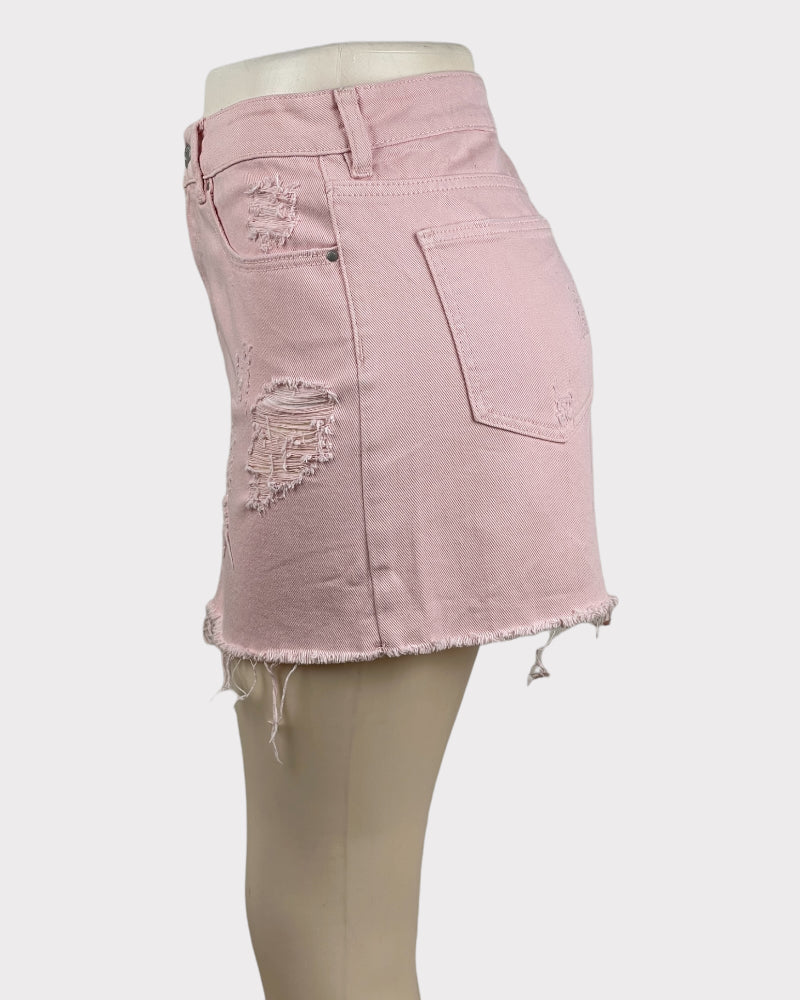 Pacsun Light Pink Distressed Denim Mini Skirt (W29)