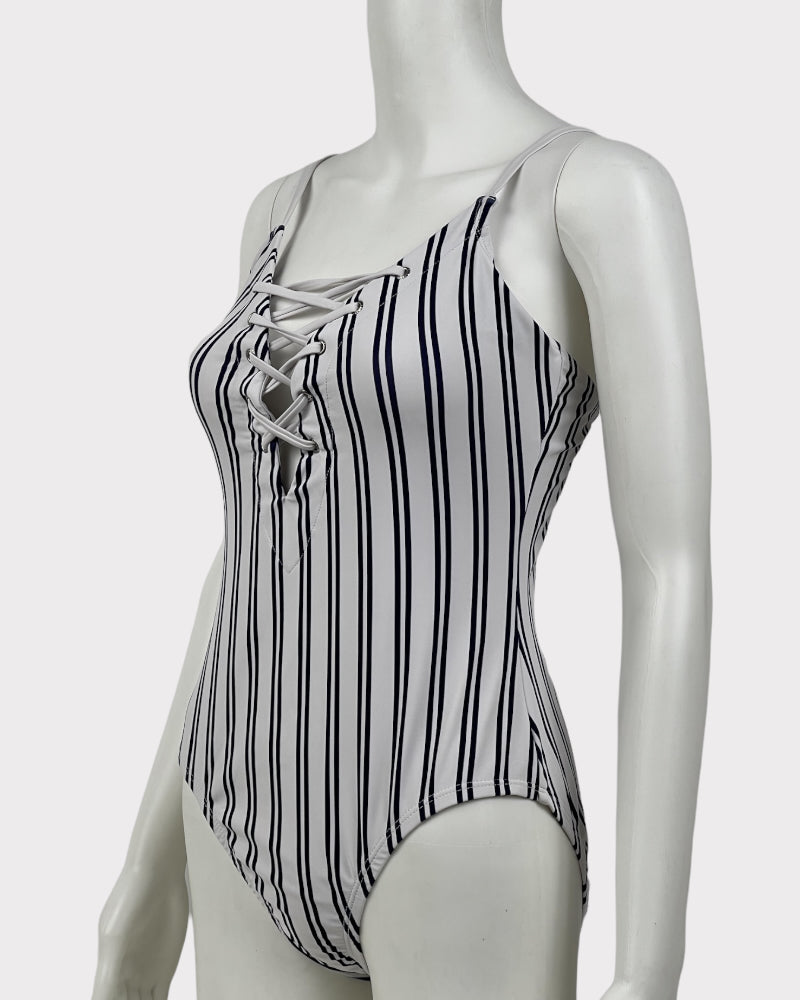 Nautica White Striped One Piece Swimsuit (L)