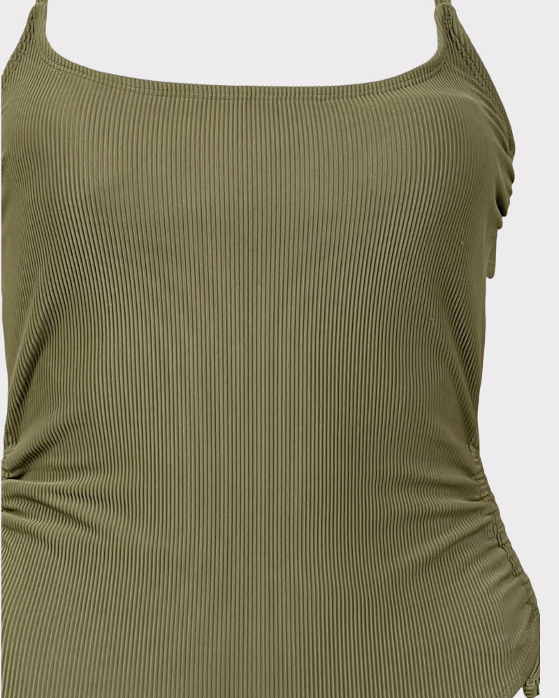 Xhilaration Sage Green Backless Ribbed One Piece Swimsuit (S)