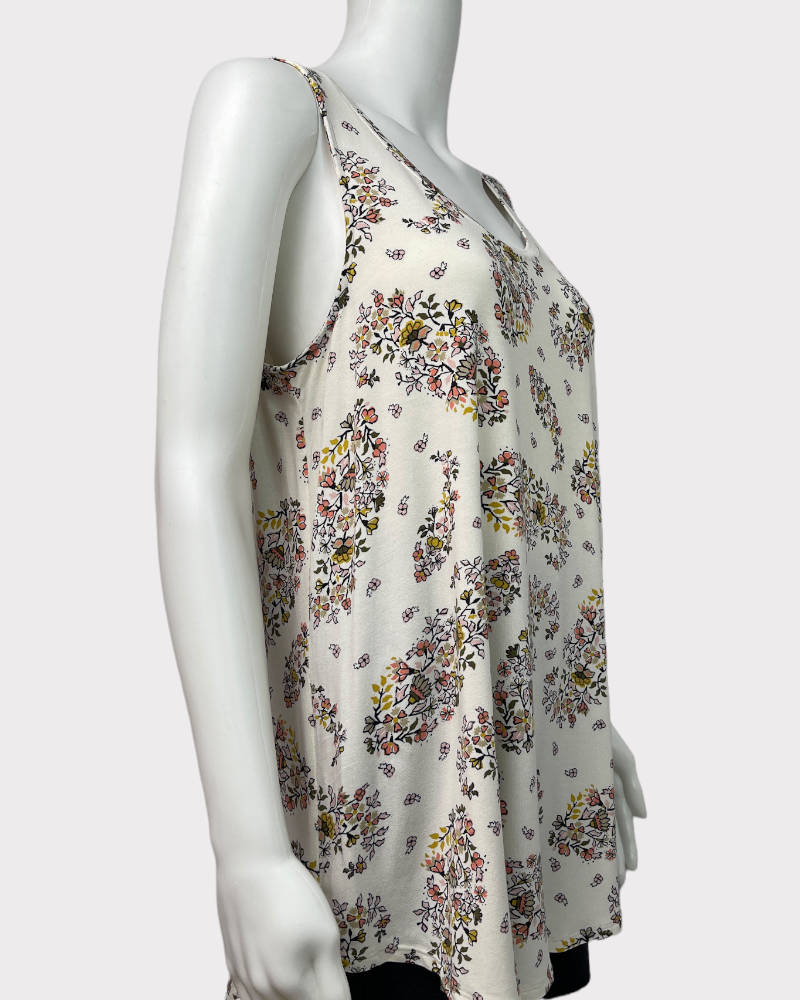 Old Navy Cream Floral Tank Top (M)