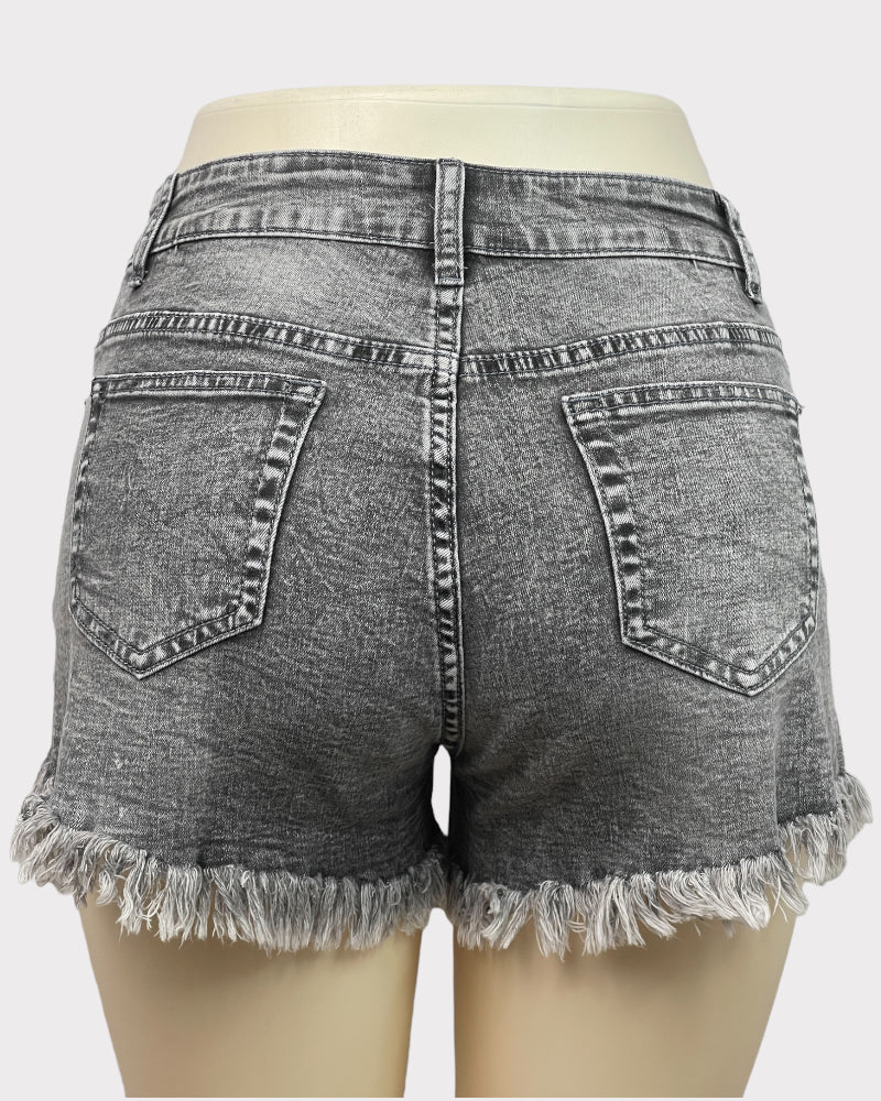 Generic Grey Fashion Denim Ripped Shorts (W27)