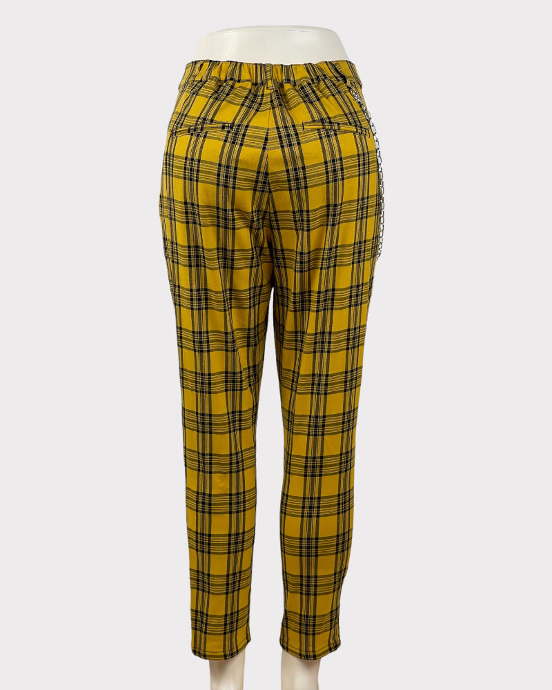 Hot Topic Yellow and Black Printed Pants With Chain (SM)