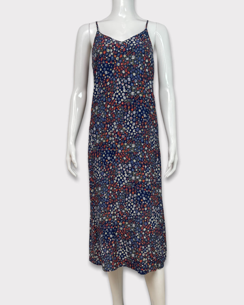 Gap Midnight Blue Floral Print Sleeveless Midi Dress (S)