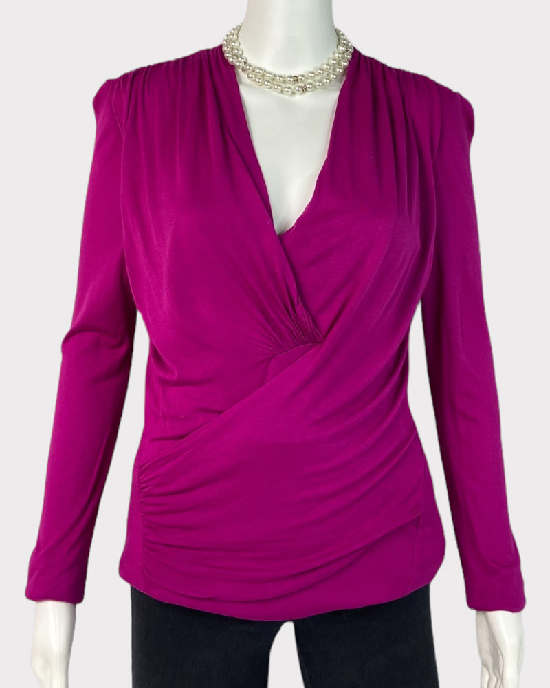 Kenneth Cole Long-Sleeve Purple Wrap-Around Top (M)