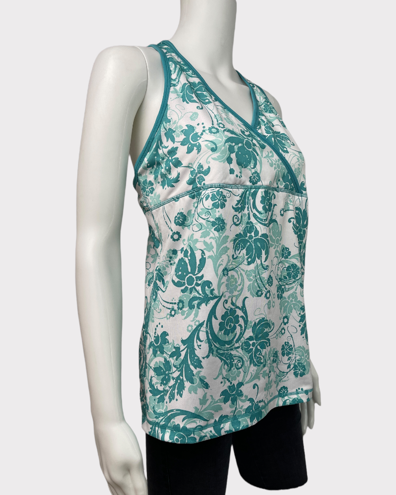 Danskin White And Green Y2K Floral Print Tank Top (L)