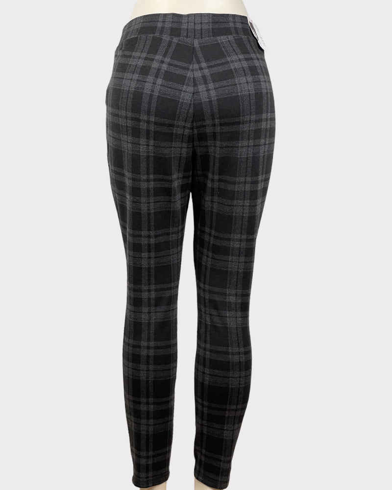 Time And Tru Dark Grey High-Rise Stretch Checkered Pants (L 12-14)