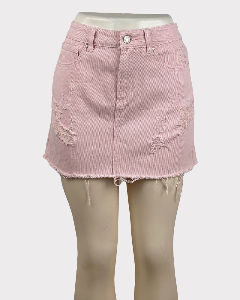 Pacsun Light Pink Distressed Denim Mini Skirt (W29)