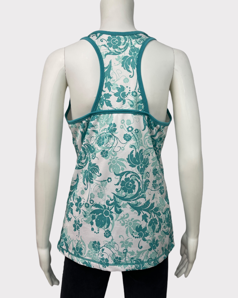 Danskin White And Green Y2K Floral Print Tank Top (L)