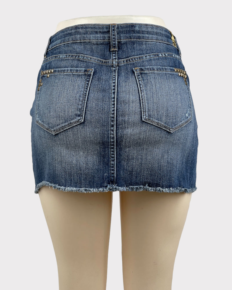 Lauren Conrad Dark-wash Blue Faded Distressed Denim Mini Skirt (W 31)