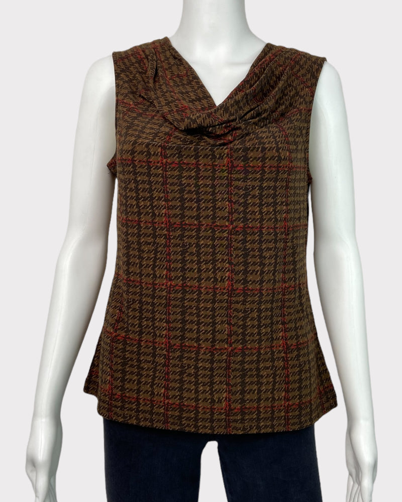 Chaps Brown And Gold Cowl Neck Top (L)