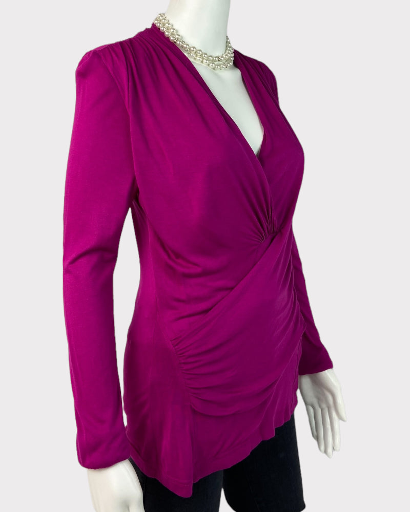 Kenneth Cole Long-Sleeve Purple Wrap-Around Top (M)