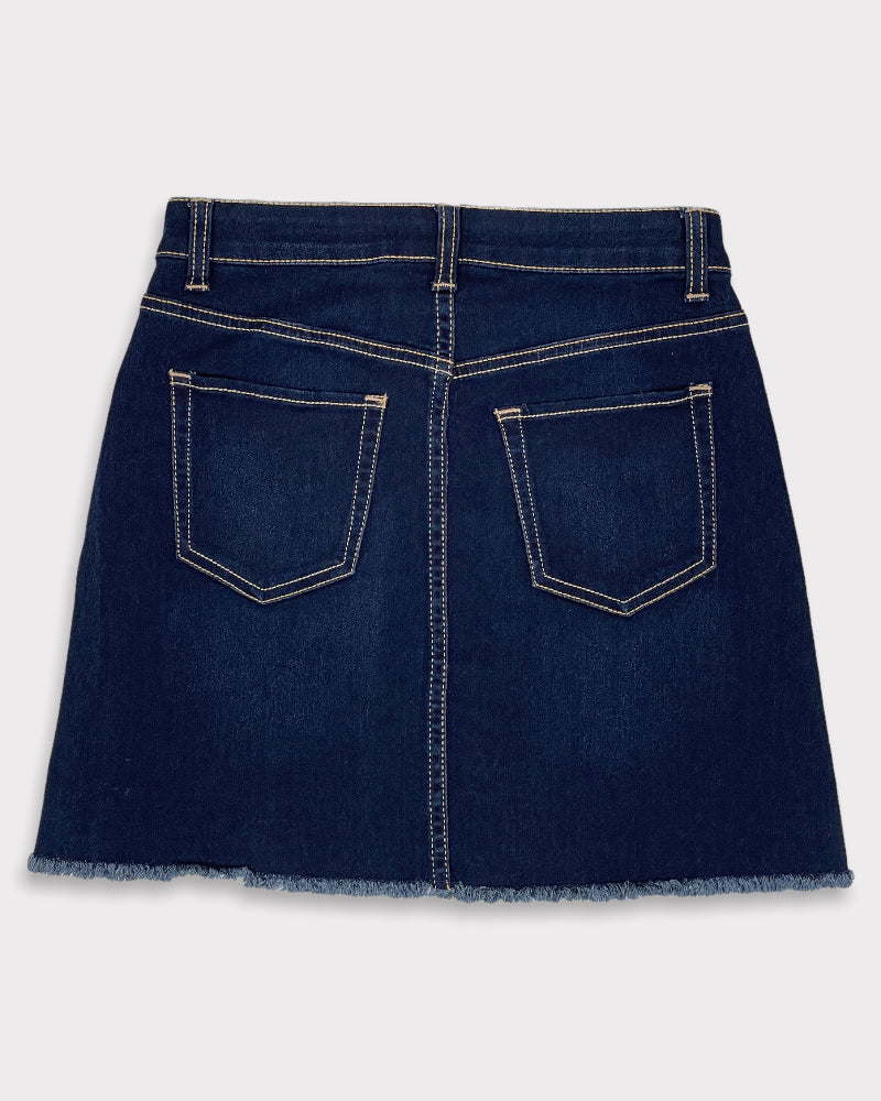 No Boundaries  Dark-wash Blue Mid-rise Faded Denim Mini Skirt (W25)