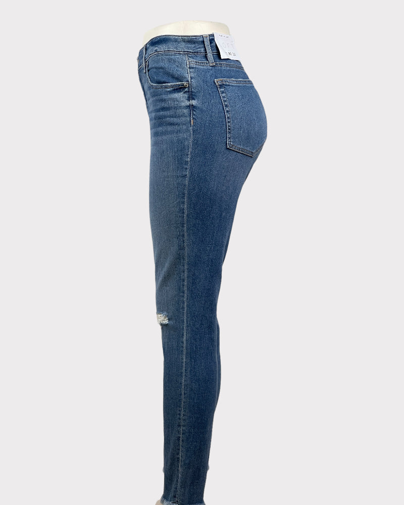 Loft Blue Curvy Skinny Jeans With Floral Detail (W32)