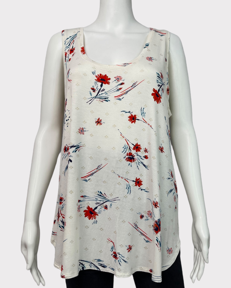 24/7 Maurices White Flower Print Tank Top (XL)