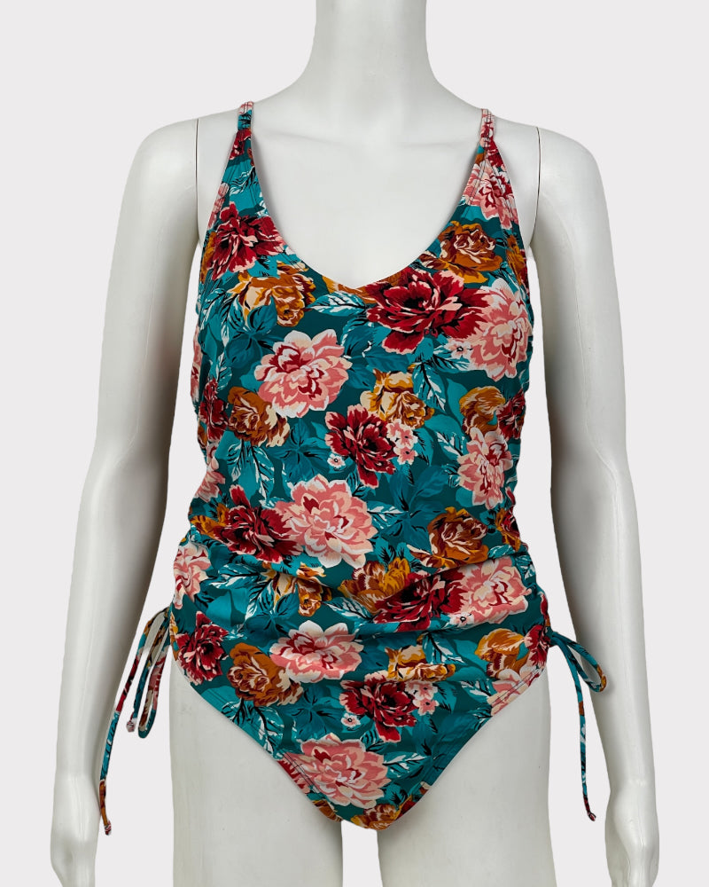 Time And Tru Flower Print One Piece Swimsuit (L)