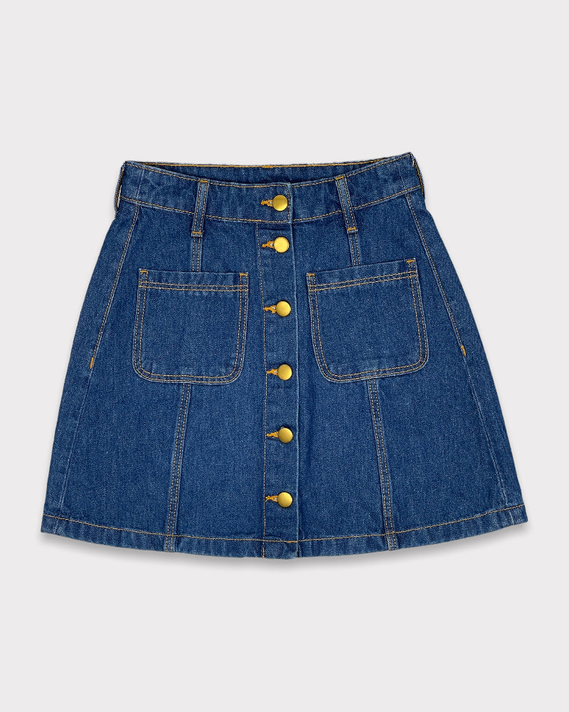 H&M Divided Mid-wash Blue Button Denim Mini Skirt (W22)