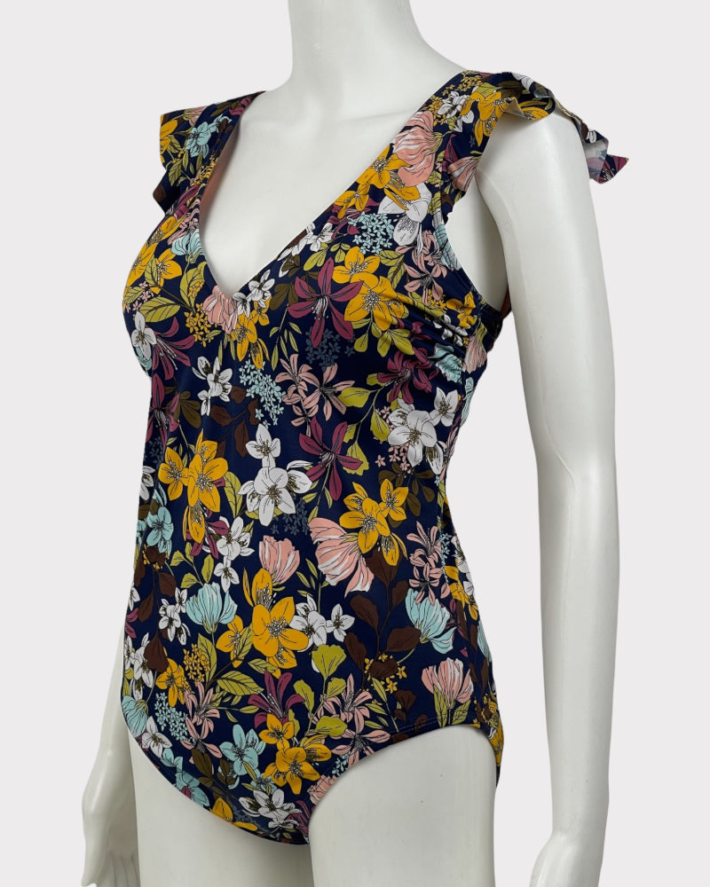 Beach Betty Flower Print One Piece Swimsuit (M)