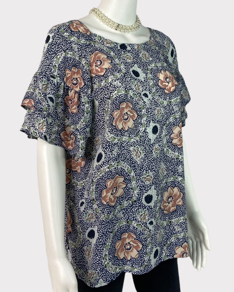 Loft Outlet Short-Sleeve Floral Print Blouse (S)