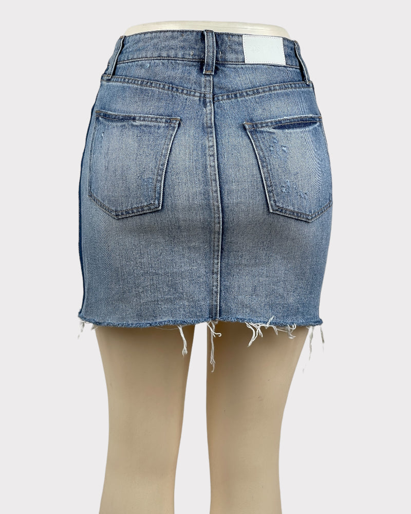 Pistola Light-Wash Blue Distressed Denim Mini Skirt (W26)