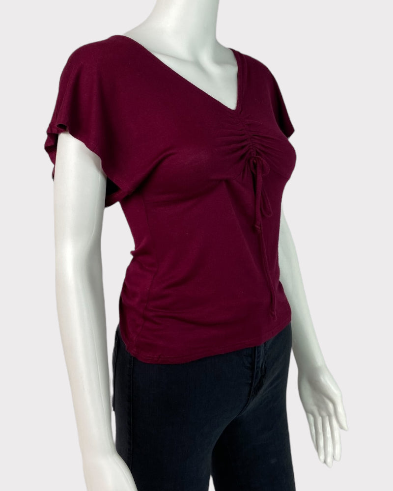 No Boundaries Short-Sleeve Ruched Blouse With Chest Tie Detail (S)