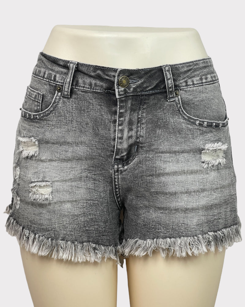 Generic Grey Fashion Denim Ripped Shorts (W27)