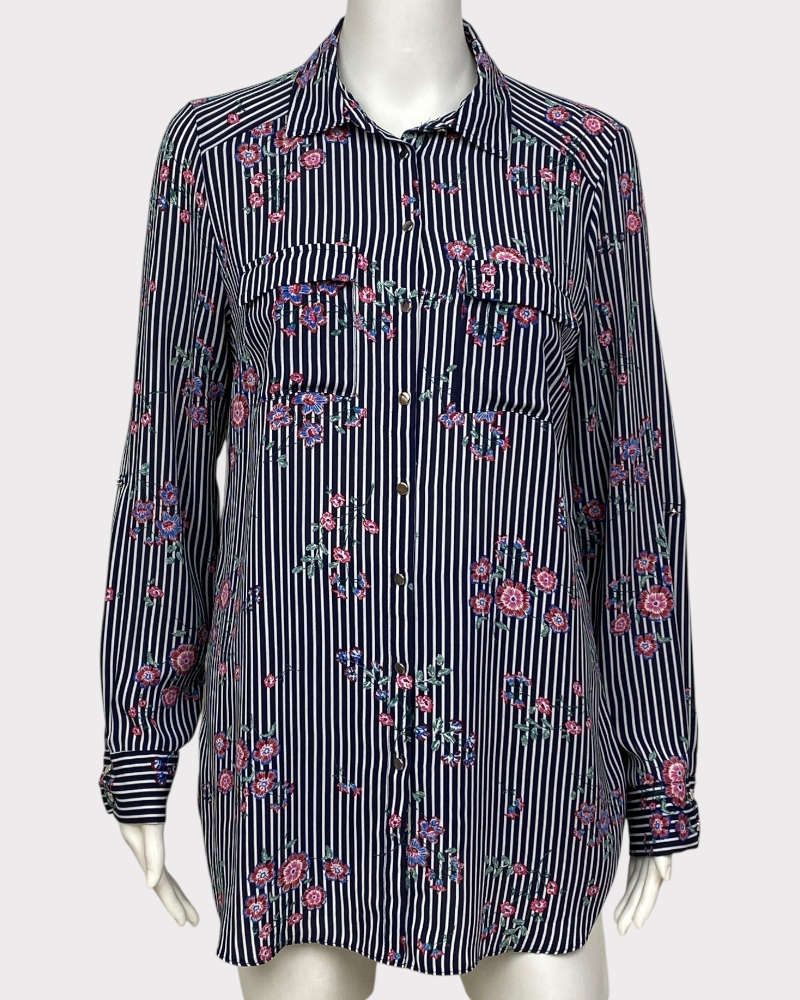 PRIMARK white & black striped blouse (uk 10)