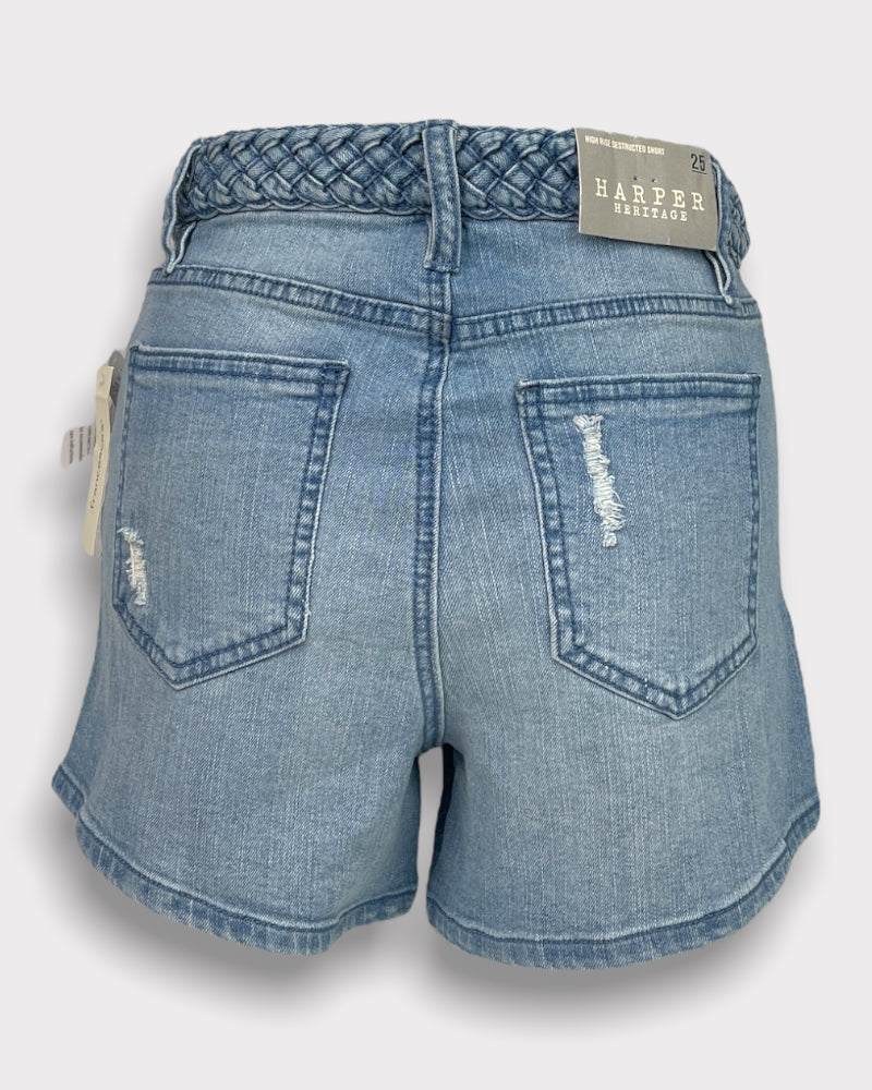 Harper Heritage Light Blue High-Rise Destructed Shorts (W25)