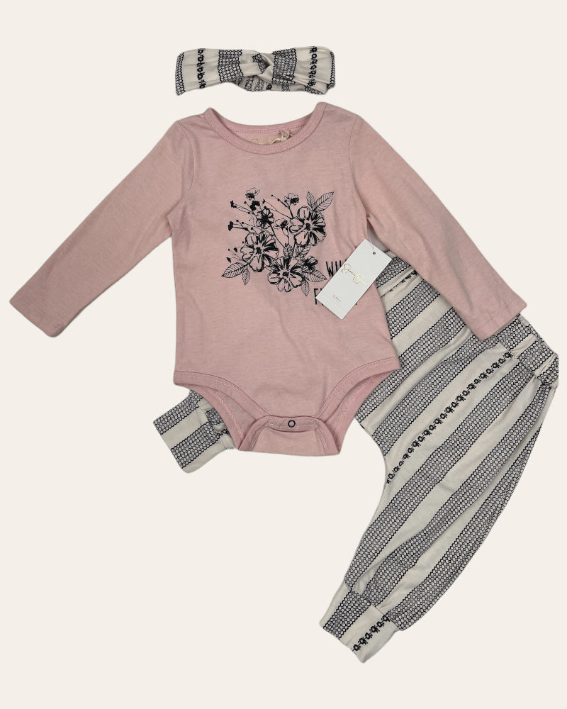 Jessica Simpson Girls 3 Piece Set - Bodysuit, Pants, Headband (12M)