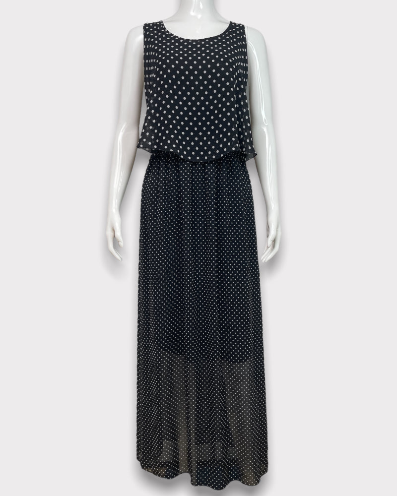 Robert Louis Black Polka Dot Sleeveless Maxi Dress (L)