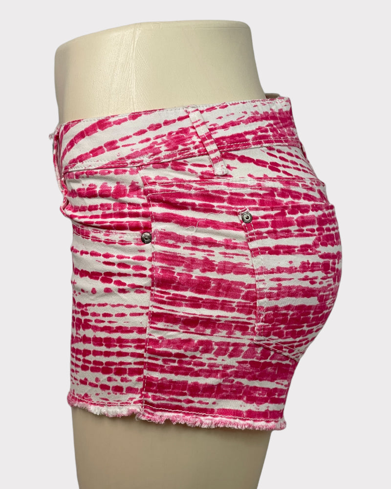 L.E.I Pink Ashley Low-Rise Tie-dye Style Denim Shorts (W31)