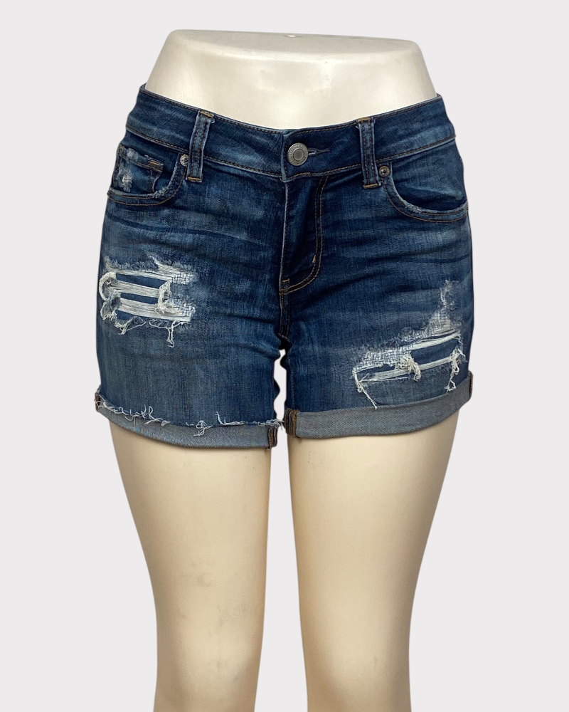AMERICAN EAGLE Blue Ripped Denim Shorts ( US4)