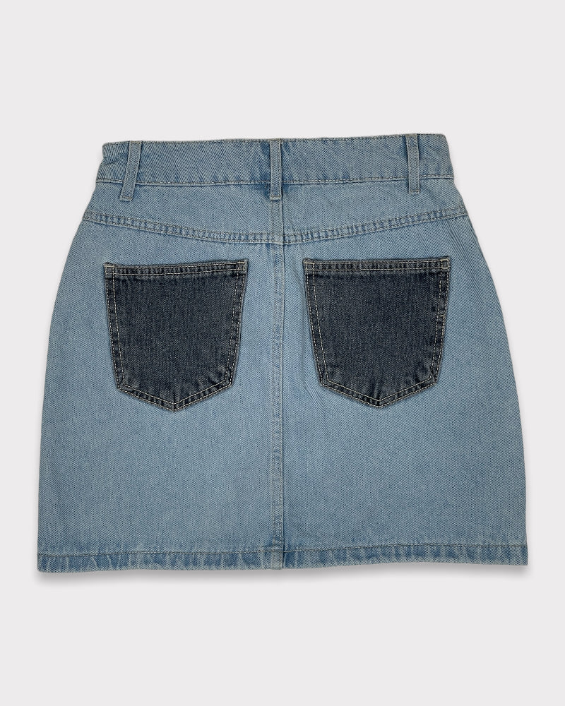 Wild Fable Light-wash Blue Colorblock Denim Mini Skirt (W25)