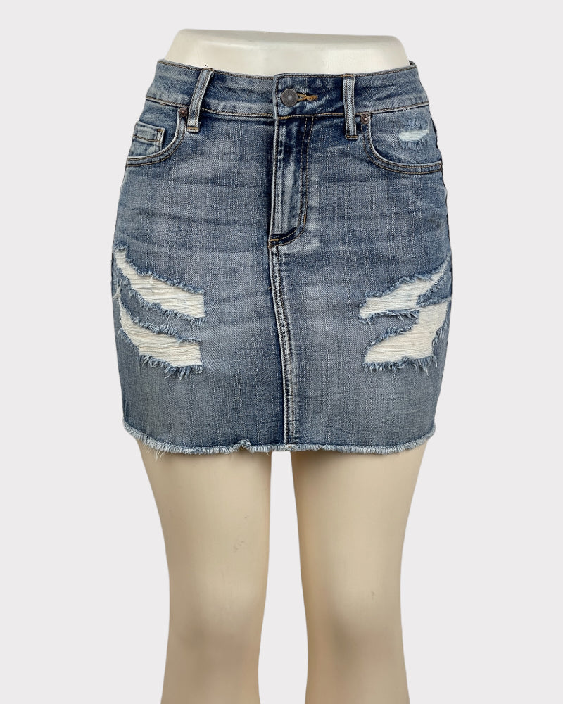 Guess Distressed Denim Mini Skirt (W26)