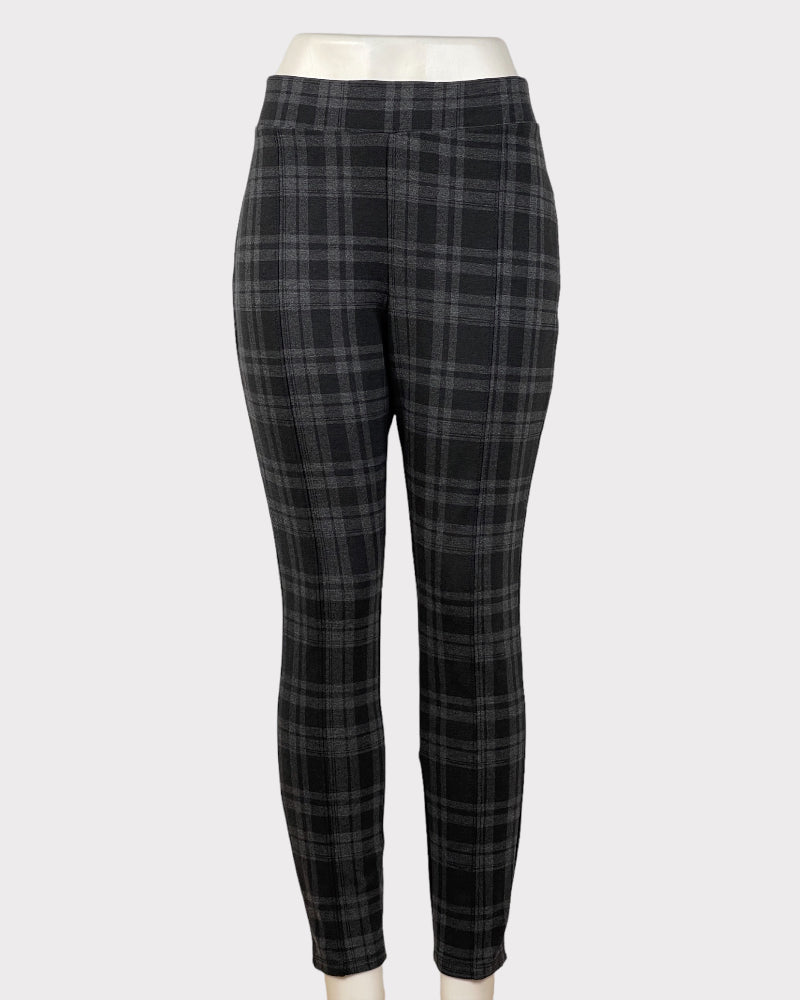 Time And Tru Dark Grey High-Rise Stretch Checkered Pants (L 12-14)