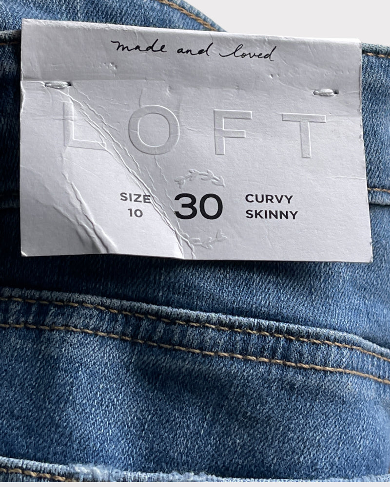 Loft Blue Curvy Skinny Jeans With Floral Detail (W32)