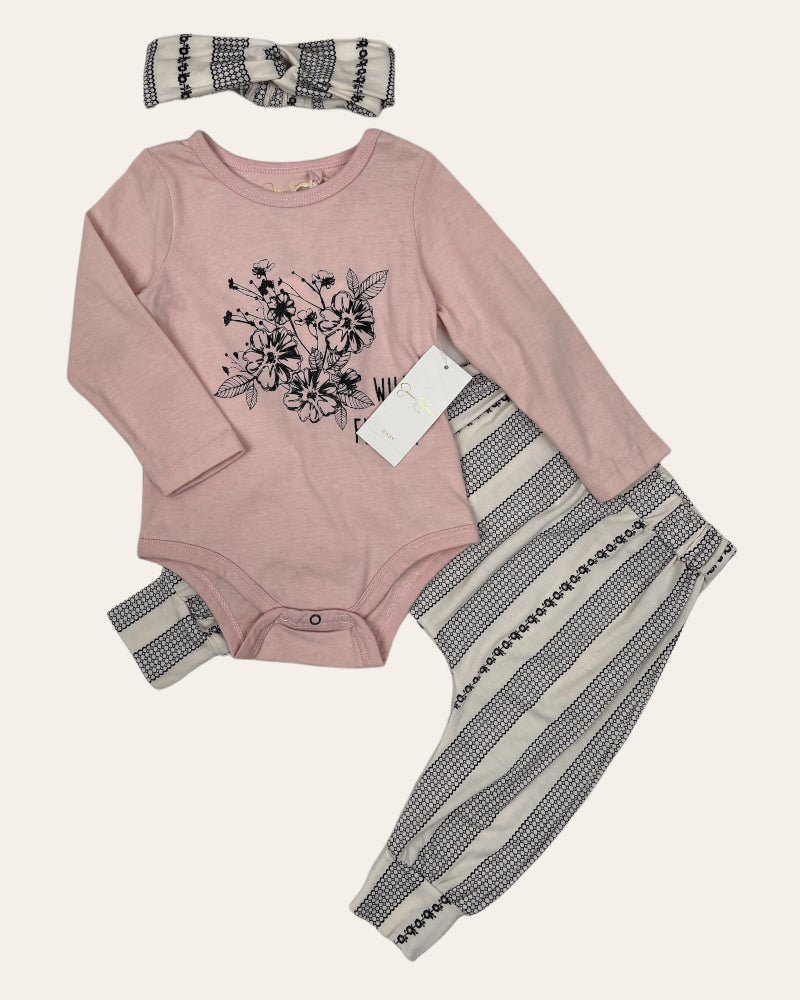 Jessica Simpson Girls 3 Piece Set - Bodysuit, Pants, Headband (12M)