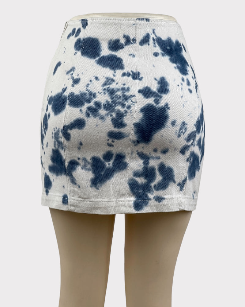 Pacsun White with Blue Paint Dye Denim Mini Skirt (W24)