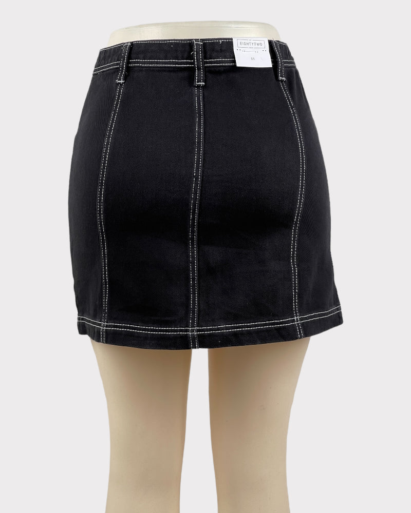 Ardene Black Button Denim Mini Skirt (27)