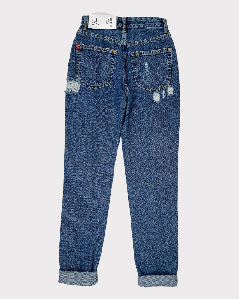 BDG Urban Outfitters Mid-Wash Blue High-Rise Mom Jeans Ripped (W24)