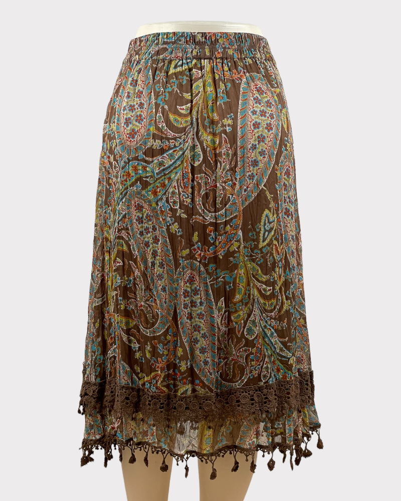 Krazy Kat Brown Paisley Print Midi Skirt (S)