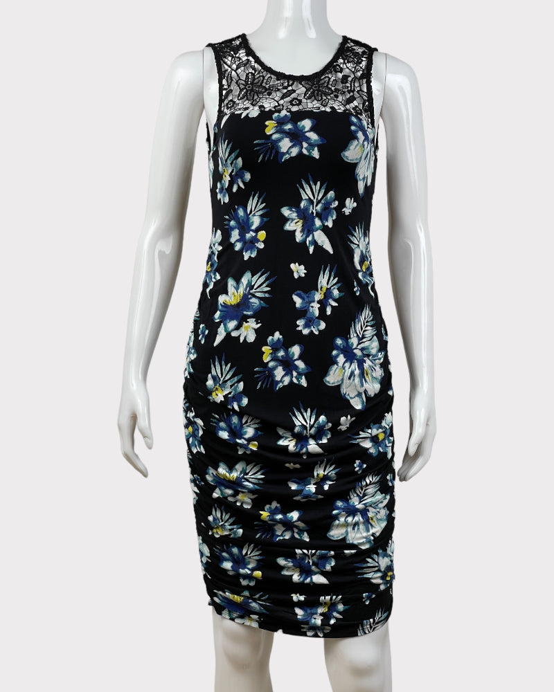 Stork Black Floral Lace Detail Sleeveless Dress (XS)